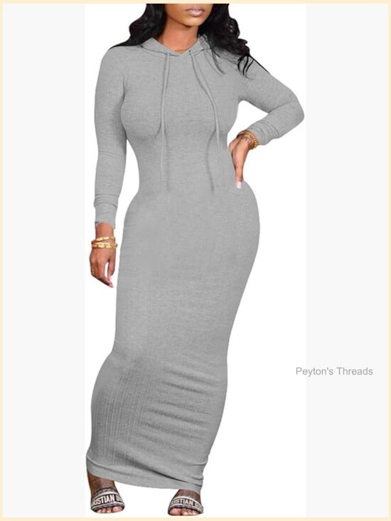 Dresses & Skirts - Bodycon Maxi Dress Long Sleeve Hoodie Casual Slim Sweatshirt